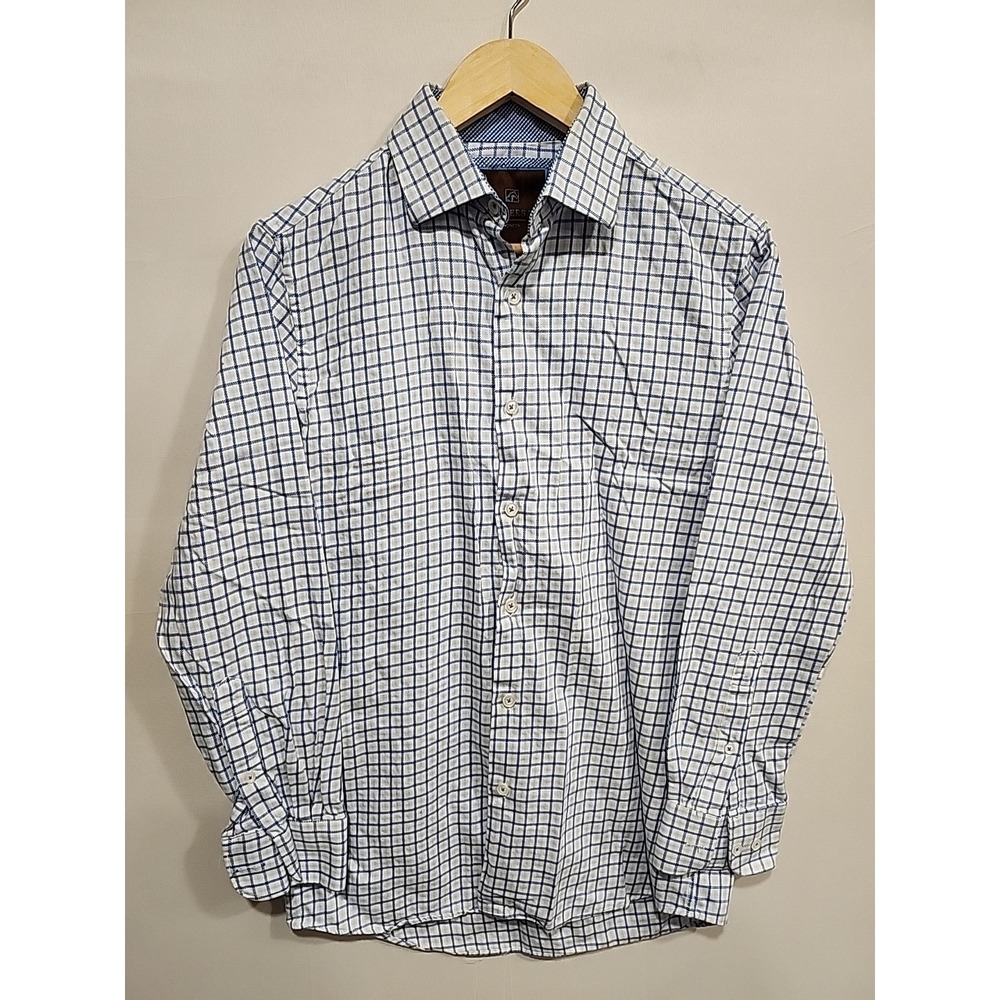Tattersall London Plaid Button-up Shirt Mens 15‎ (32/33) White/Blue, Long Sleeve